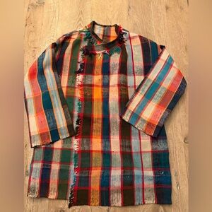 Custom Designed Colorful Plaid Women's Blazer from Vintage Moroccan Fabric L